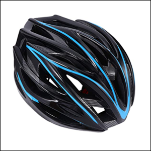 Capacete-Esportivo-Adulto-Clispeed A imagem mostra um capacete de ciclismo na cor preta com detalhes em azul contornando as partes vazadas do capacete. O fundo da imagem é branco.