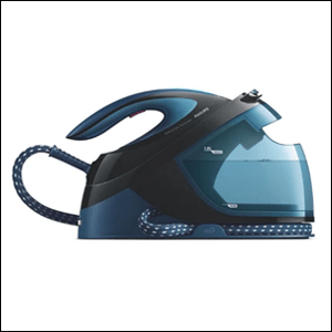Ferro-a-Vapor-Perfectcare-Performer-Philips-Walita A imagem mostra um ferro de passar a vapor na cor azul escura. O fundo da imagem é branco.