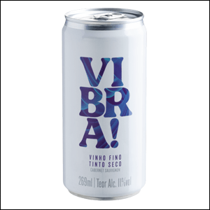 Vibra-Tinto Imagem de uma latinha de vinho tinto cabernet sauvignon de 269ml da Vibra!, marca de vinho da Evino.