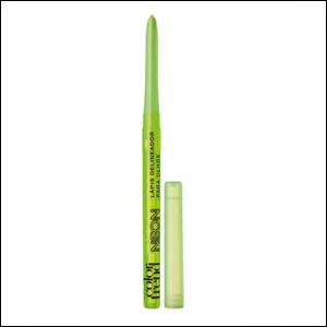 A imagem mostra uma caneta de delineador da cor verde neon num fundo branco.