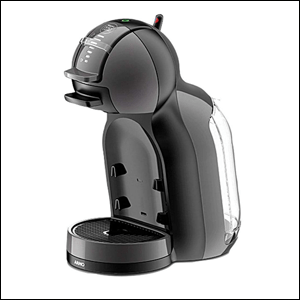 A imagem mostra uma máquina Dolce Gusto, na cor preta, num fundo branco.