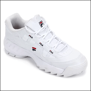 Tênis-D-Formation-Feminino-Fila A imagem mostra um tênis branco, com cadarço branco e um solado plataforma com a sola tratorada.