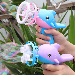 Brinquedo Golfinho soprador de bolhas elétrico.