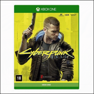 A imagem mostra a capa do jogo, com o personagem principal, um homem branco com cabelos curtos e jaqueta preta no centro, segurando uma arma num fundo amarelo. O nome de jogo aparece no centro em letras amarelas.