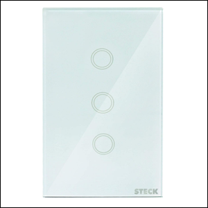 Interruptor inteligente Smarteck branco com 3 módulos.