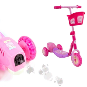 Patinete infantil 3 rodas bubble, na cor rosa.
