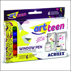 Window Pen, caneta para vidros e janelas, 6 cores, Acrilex.