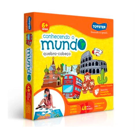 Quebra-Cabeças Grandão 48 Peças Conhecendo o Mundo Toyster Brinquedos.