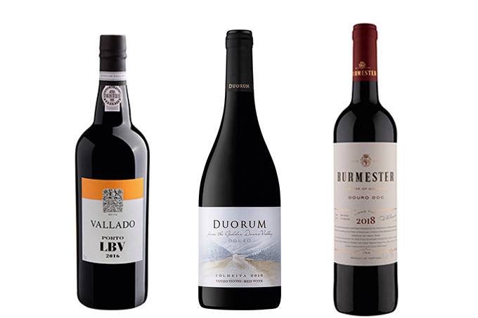 3 garrafas de vinho dispostas num fundo branco.
