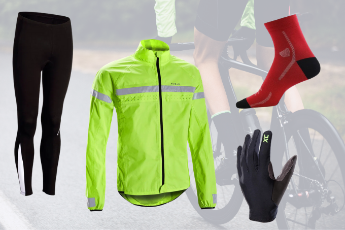 Malhar no inverno: a imagem mostra alguns itens de roupa para ciclistas.