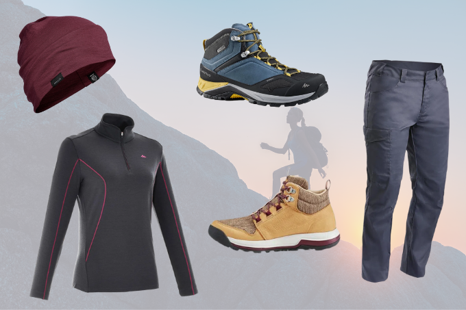 Para malhar no inverno: a imagem mostra alguns itens de roupa para fazer trilhas no frio.