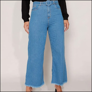 Calça Wide Pantalona Cropped Jeans com Cinto C&A