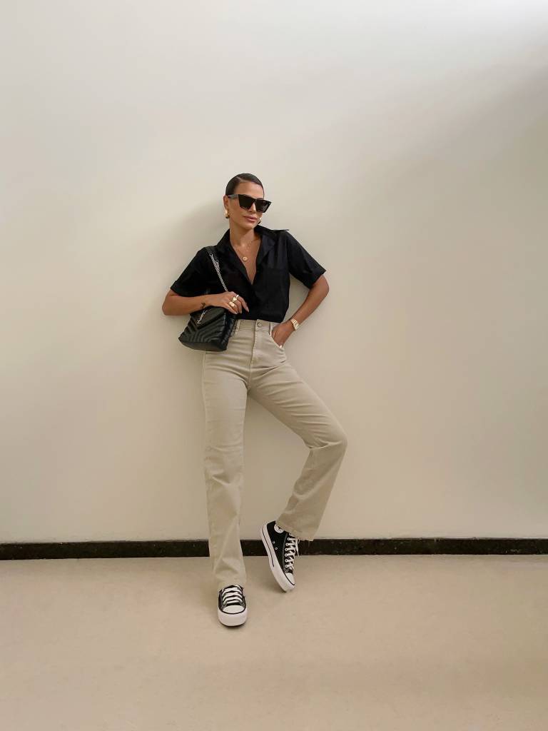 wide leg Look com calça wide leg
