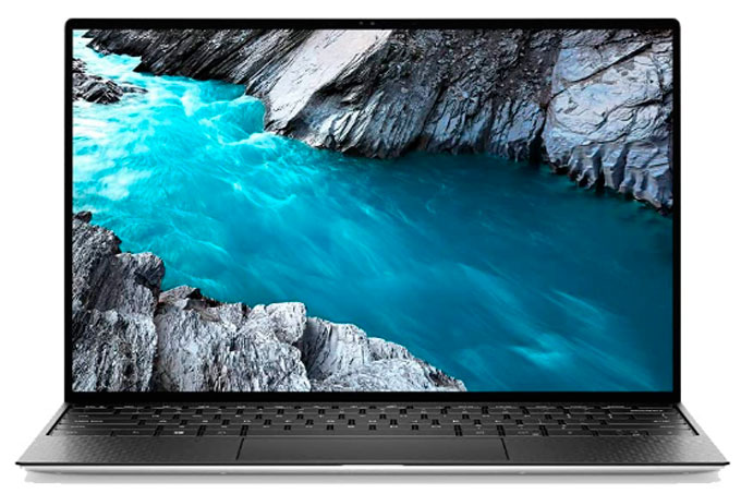 Notebook Dell XPS 13 aberto, com linda imagem de rio com águas azuis