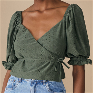 Blusa de Laise com Amarração e Mangas Bufantes, Amaro